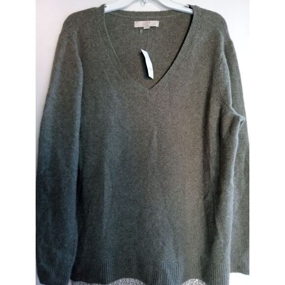 NWT Ann Taylor Loft Green v-Neck w/Faux Blouse Hem Wool Blend Sweater size18 - Picture 2 of 9